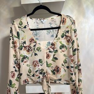 Guess Cream Floral Tie-Front Blouse